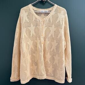 VTG 90s Christopher & Banks Women’s Butter Yellow Star Cardigan Cotton 2X EUC